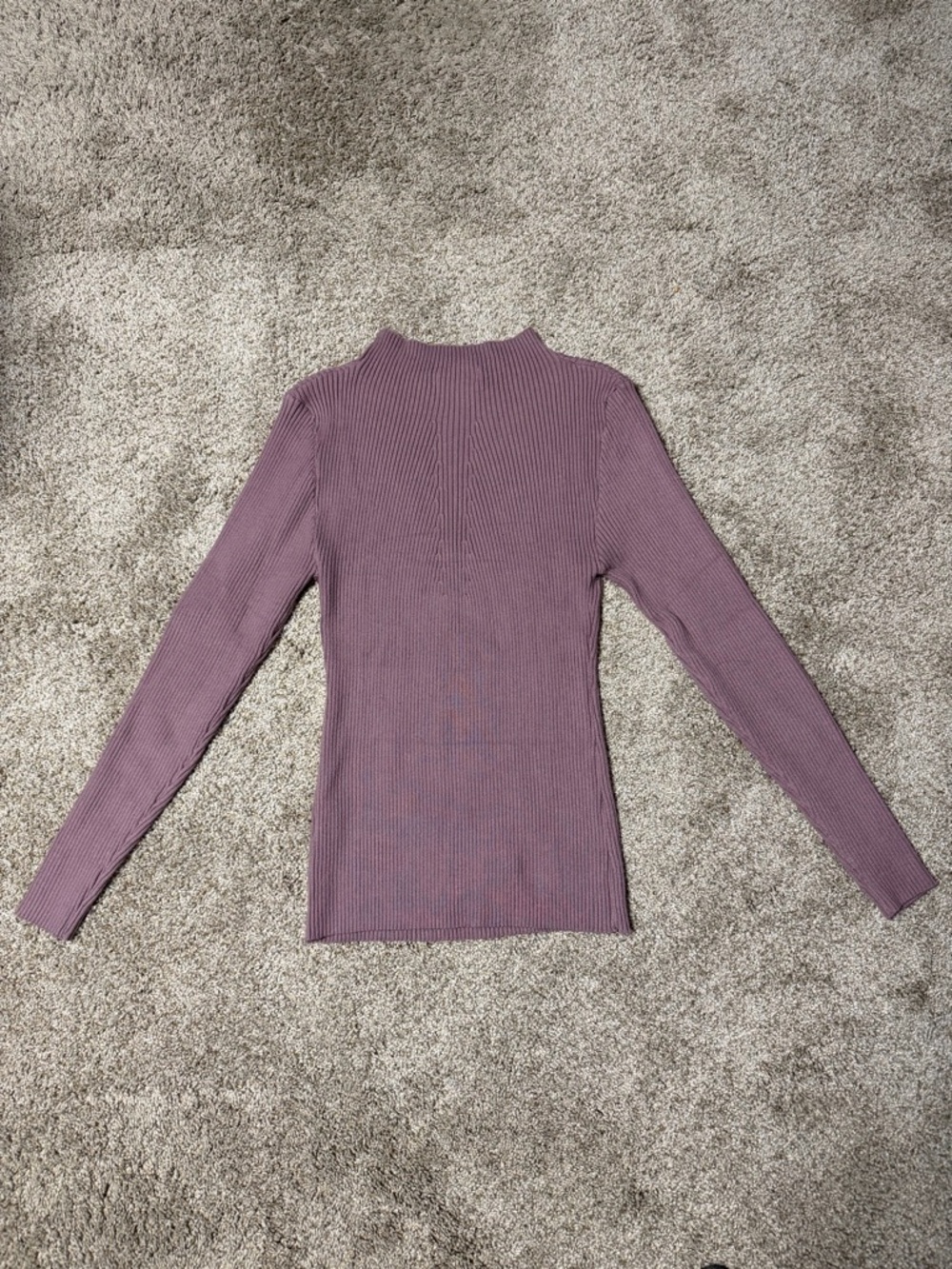 Women's Ribbed Long-Sleeve Mock Neck Top - Mauve - Picture 3 of 3